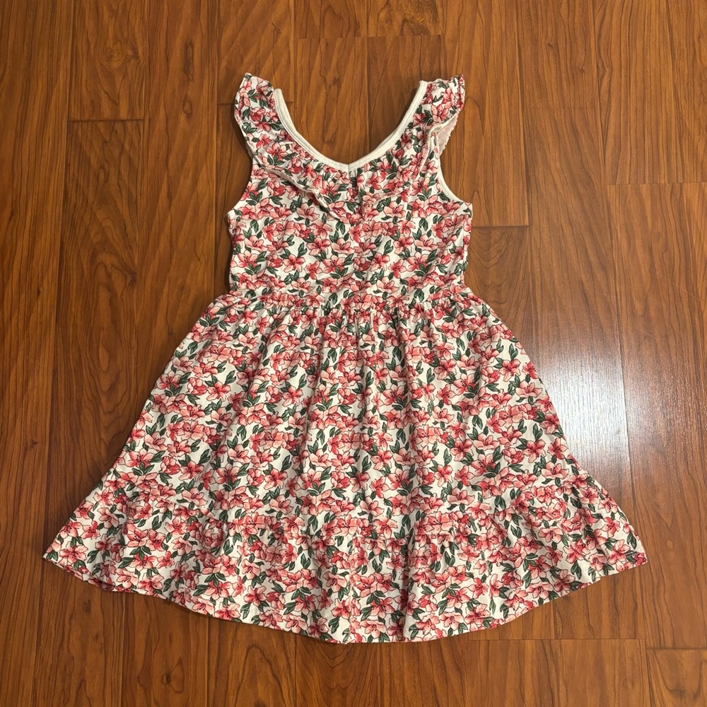 NWT Janie and Jack Pink Green Floral Dress Girls 8 Ruffled V-neck